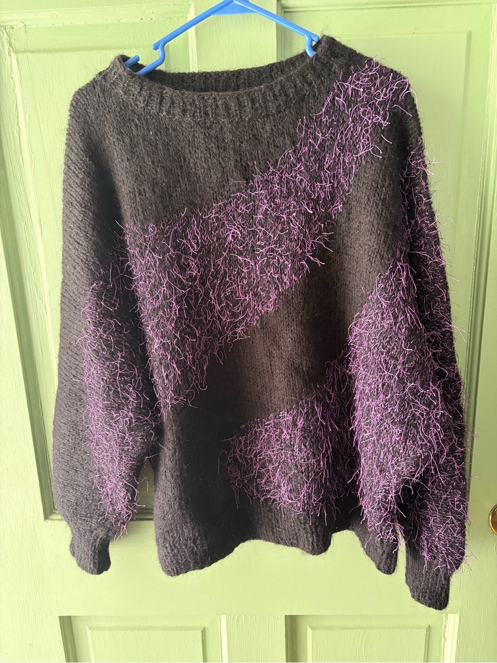Laines Anny Blatt Yarn Made In France Purple Black Fuzzy Sweater